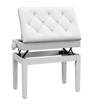 Banco para Piano con Ajustable en Altura de 48 a 58 cm Espacio de Almacenamiento Patas de Madera Blanco