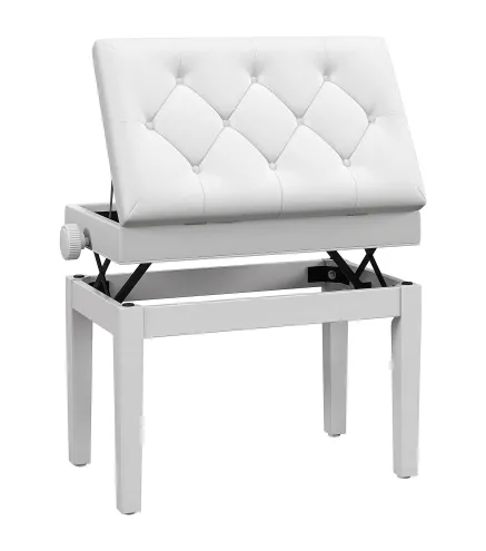 Banco para Piano con Ajustable en Altura de 48 a 58 cm Espacio de Almacenamiento Patas de Madera Blanco