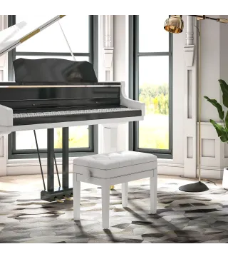 Banco para Piano con Ajustable en Altura de 48 a 58 cm Espacio de Almacenamiento Patas de Madera Blanco