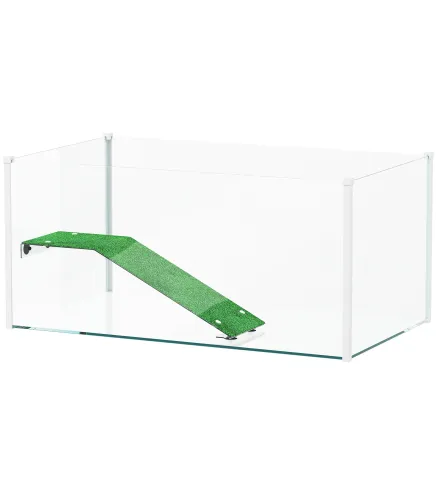 Acuario para Tortugas Terrario de Tortugas con Plataforma Rampa y Vista Panorámica 360° 60x35x28 cm Blanco