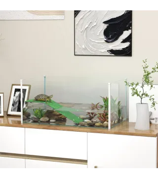 Acuario para Tortugas Terrario de Tortugas con Plataforma Rampa y Vista Panorámica 360° 60x35x28 cm Blanco