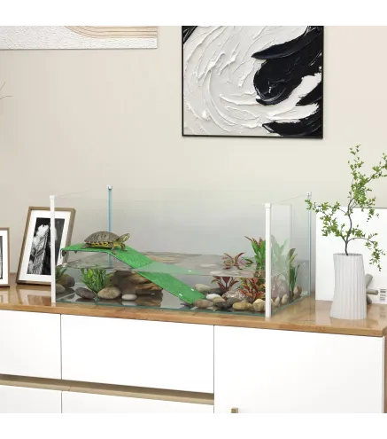 Acuario para Tortugas Terrario de Tortugas con Plataforma Rampa y Vista Panorámica 360° 60x35x28 cm Blanco