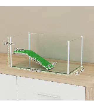 Acuario para Tortugas Terrario de Tortugas con Plataforma Rampa y Vista Panorámica 360° 60x35x28 cm Blanco