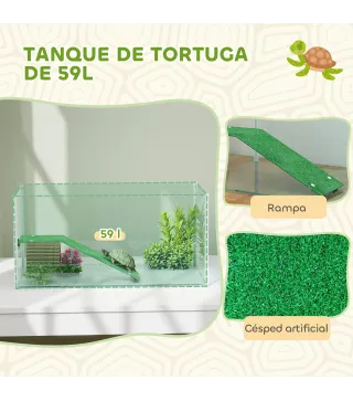 Acuario para Tortugas Terrario de Tortugas con Plataforma Rampa y Vista Panorámica 360° 60x35x28 cm Blanco