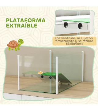 Acuario para Tortugas Terrario de Tortugas con Plataforma Rampa y Vista Panorámica 360° 60x35x28 cm Blanco