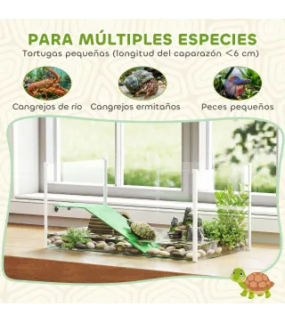Acuario para Tortugas Terrario de Tortugas con Plataforma Rampa y Vista Panorámica 360° 60x35x28 cm Blanco