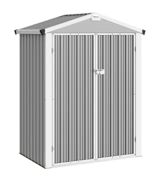 Cobertizo de Jardín Exterior 1,1 m² 133x87x178 cm con 2 Puertas Correderas Techo Inclinado y Guantes Gris Plateado