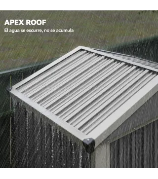 Cobertizo de Jardín Exterior 1,1 m² 133x87x178 cm con 2 Puertas Correderas Techo Inclinado y Guantes Gris Plateado