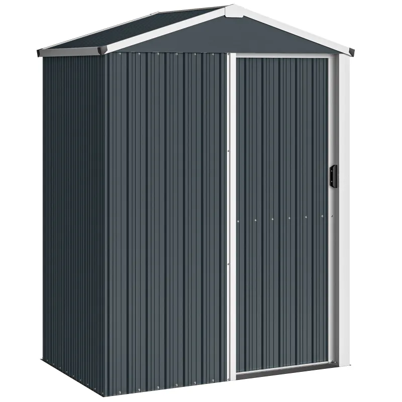 Cobertizo de Jardín Exterior 1,1 m² 136x87x179 cm con Puerta Corredera Techo Inclinado y Guantes Gris Oscuro