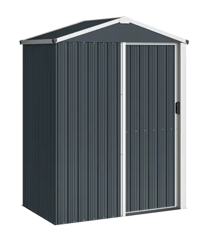 Cobertizo de Jardín Exterior 1,1 m² 136x87x179 cm con Puerta Corredera Techo Inclinado y Guantes Gris Oscuro