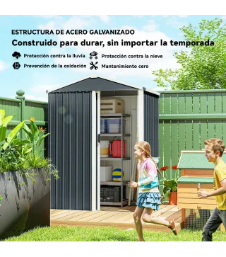 Cobertizo de Jardín Exterior 1,1 m² 136x87x179 cm con Puerta Corredera Techo Inclinado y Guantes Gris Oscuro
