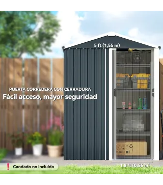 Cobertizo de Jardín Exterior 1,1 m² 136x87x179 cm con Puerta Corredera Techo Inclinado y Guantes Gris Oscuro