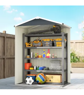 Cobertizo de Jardín Exterior 1,1 m² 136x87x179 cm con Puerta Corredera Techo Inclinado y Guantes Gris Oscuro