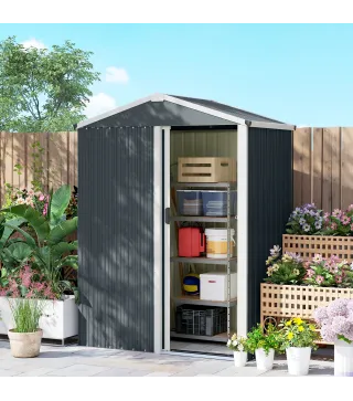 Cobertizo de Jardín Exterior 1,1 m² 136x87x179 cm con Puerta Corredera Techo Inclinado y Guantes Gris Oscuro