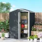 Cobertizo de Jardín Exterior 1,1 m² 136x87x179 cm con Puerta Corredera Techo Inclinado y Guantes Gris Oscuro
