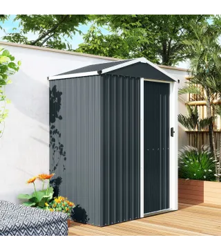 Cobertizo de Jardín Exterior 1,1 m² 136x87x179 cm con Puerta Corredera Techo Inclinado y Guantes Gris Oscuro