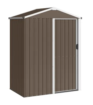 Cobertizo de Jardín Exterior 1,1 m² 136x87x179 cm con Puerta Corredera Techo Inclinado y Guantes Marrón