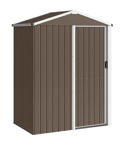 Cobertizo de Jardín Exterior 1,1 m² 136x87x179 cm con Puerta Corredera Techo Inclinado y Guantes Marrón