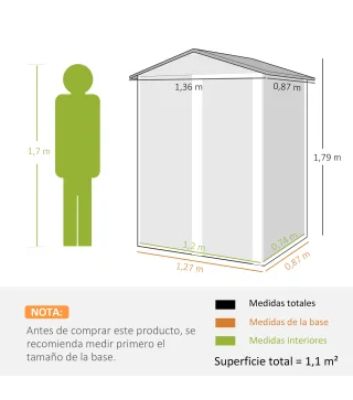 Cobertizo de Jardín Exterior 1,1 m² 136x87x179 cm con Puerta Corredera Techo Inclinado y Guantes Marrón