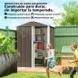 Cobertizo de Jardín Exterior 1,1 m² 136x87x179 cm con Puerta Corredera Techo Inclinado y Guantes Marrón