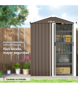 Cobertizo de Jardín Exterior 1,1 m² 136x87x179 cm con Puerta Corredera Techo Inclinado y Guantes Marrón