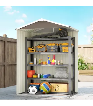 Cobertizo de Jardín Exterior 1,1 m² 136x87x179 cm con Puerta Corredera Techo Inclinado y Guantes Marrón