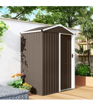 Cobertizo de Jardín Exterior 1,1 m² 136x87x179 cm con Puerta Corredera Techo Inclinado y Guantes Marrón