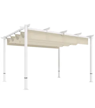 Pérgola de Jardín 4x3 m con Techo Retráctil Protección UPF30+ Drenaje Cenador de Jardín para Patio Exterior Beige