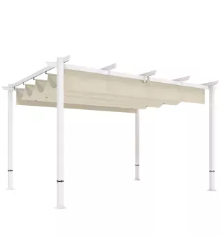 Pérgola de Jardín 4x3 m con Techo Retráctil Protección UPF30+ Drenaje Cenador de Jardín para Patio Exterior Beige