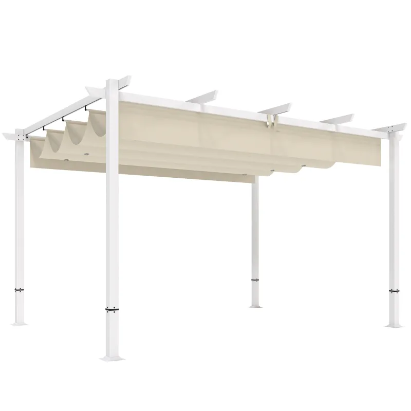 Pérgola de Jardín 4x3 m con Techo Retráctil Protección UPF30+ Drenaje Cenador de Jardín para Patio Exterior Beige
