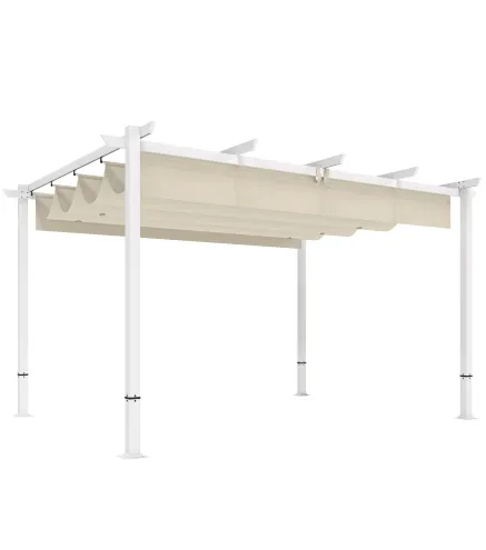Pérgola de Jardín 4x3 m con Techo Retráctil Protección UPF30+ Drenaje Cenador de Jardín para Patio Exterior Beige