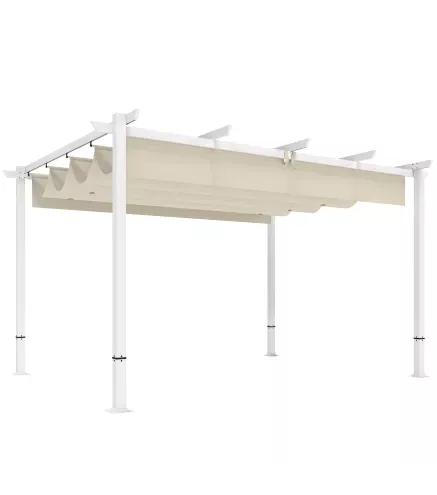 Pérgola de Jardín 4x3 m con Techo Retráctil Protección UPF30+ Drenaje Cenador de Jardín para Patio Exterior Beige