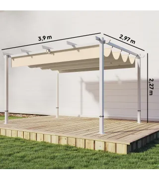 Pérgola de Jardín 4x3 m con Techo Retráctil Protección UPF30+ Drenaje Cenador de Jardín para Patio Exterior Beige