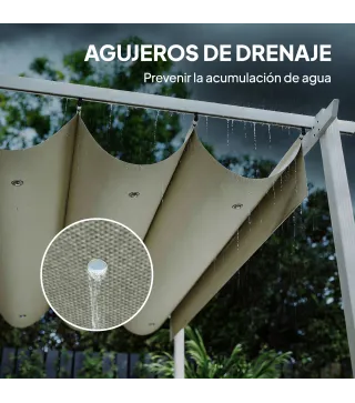 Pérgola de Jardín 4x3 m con Techo Retráctil Protección UPF30+ Drenaje Cenador de Jardín para Patio Exterior Beige