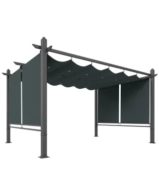 Pérgola de Jardín 4x3 m con Cortinas Enrollables Automáticas y Techo Retráctil Cenador de Jardín con UPF50+ Gris Oscuro