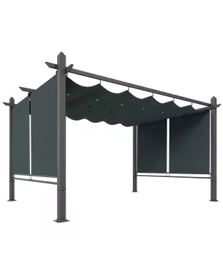 Pérgola de Jardín 4x3 m con Cortinas Enrollables Automáticas y Techo Retráctil Cenador de Jardín con UPF50+ Gris Oscuro