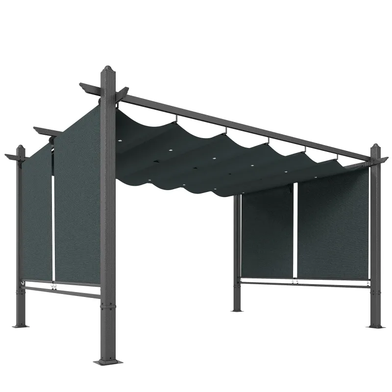 Pérgola de Jardín 4x3 m con Cortinas Enrollables Automáticas y Techo Retráctil Cenador de Jardín con UPF50+ Gris Oscuro
