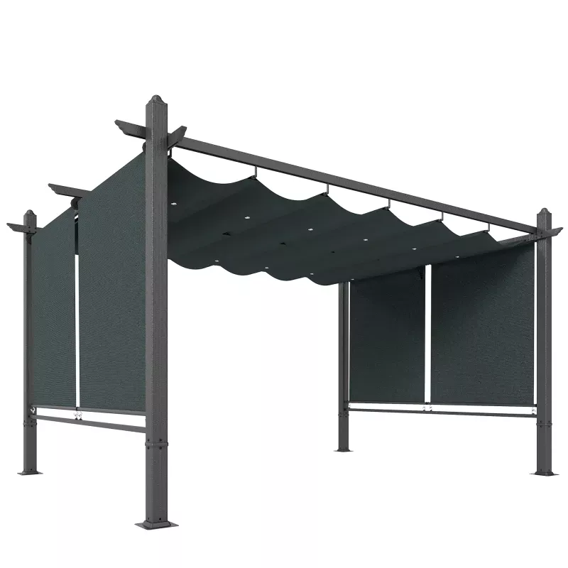 Pérgola de Jardín 4x3 m con Cortinas Enrollables Automáticas y Techo Retráctil Cenador de Jardín con UPF50+ Gris Oscuro Pérgola de Jardín 4x3 m con Cortinas Enrollables Automáticas y Techo Retráctil Cenador de Jardín con UPF50+ Gris Oscuro