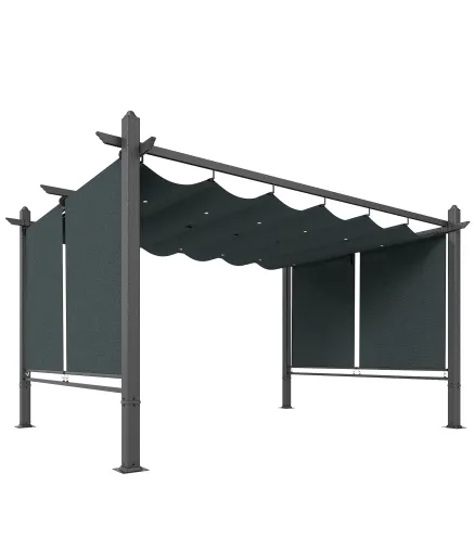 Pérgola de Jardín 4x3 m con Cortinas Enrollables Automáticas y Techo Retráctil Cenador de Jardín con UPF50+ Gris Oscuro