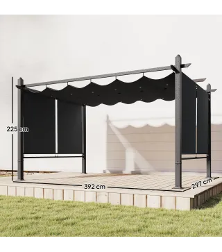 Pérgola de Jardín 4x3 m con Cortinas Enrollables Automáticas y Techo Retráctil Cenador de Jardín con UPF50+ Gris Oscuro