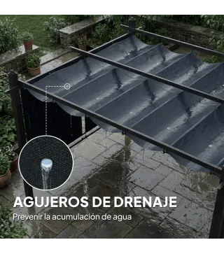 Pérgola de Jardín 4x3 m con Cortinas Enrollables Automáticas y Techo Retráctil Cenador de Jardín con UPF50+ Gris Oscuro