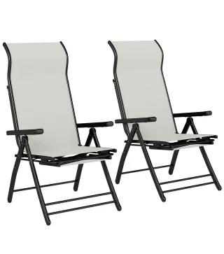Pack de 2 Sillas Plegables Reclinables de Jardín Exterior con Respaldo Alto Ajustable en 5 Posiciones Reposapiés Gris