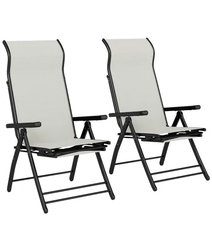 Pack de 2 Sillas Plegables Reclinables de Jardín Exterior con Respaldo Alto Ajustable en 5 Posiciones Reposapiés Gris