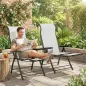 Pack de 2 Sillas Plegables Reclinables de Jardín Exterior con Respaldo Alto Ajustable en 5 Posiciones Reposapiés Gris