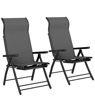 Pack de 2 Sillas Plegables Reclinables de Jardín Exterior con Respaldo Alto Ajustable en 5 Posiciones Reposapiés Gris
