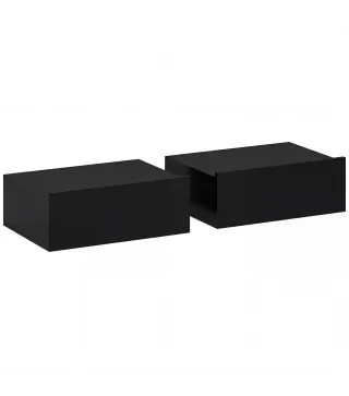 Set de 2 Mesillas de Noche de Pared Mesitas de Noche Flotantes con 1 Cajón para Dormitorio 40x30x15 cm Negro