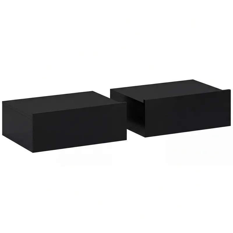 Set de 2 Mesillas de Noche de Pared Mesitas de Noche Flotantes con 1 Cajón para Dormitorio 40x30x15 cm Negro