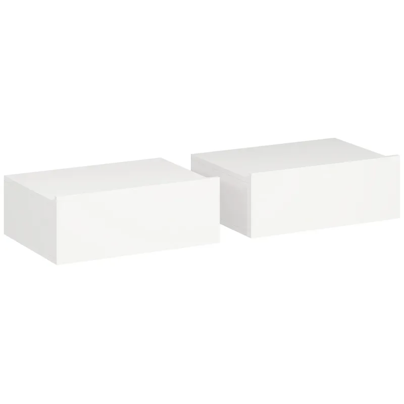 Set de 2 Mesillas de Noche de Pared Mesitas de Noche Flotantes con 1 Cajón para Dormitorio 40x30x15 cm Blanco