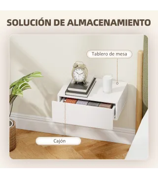 Set de 2 Mesillas de Noche de Pared Mesitas de Noche Flotantes con 1 Cajón para Dormitorio 40x30x15 cm Blanco