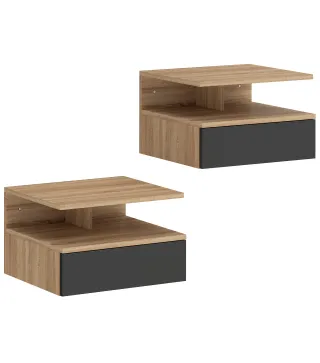Juego de 2 Mesitas de Noche Flotantes con Cajón Montado en la Pared 35x32x22,5 cm Roble y Negro